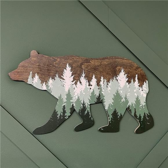 Forest Bear Wall Sign, Adventure Woodland Theme, Rustic Nursery Decor 18 x 10" - Picture 6 of 7